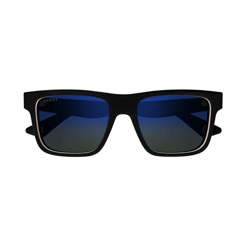 Gucci Sunglasses Square Full Rim, Black Grey Frame and Dark Green to Blue Gradient Mirror Lens GG1618SA003