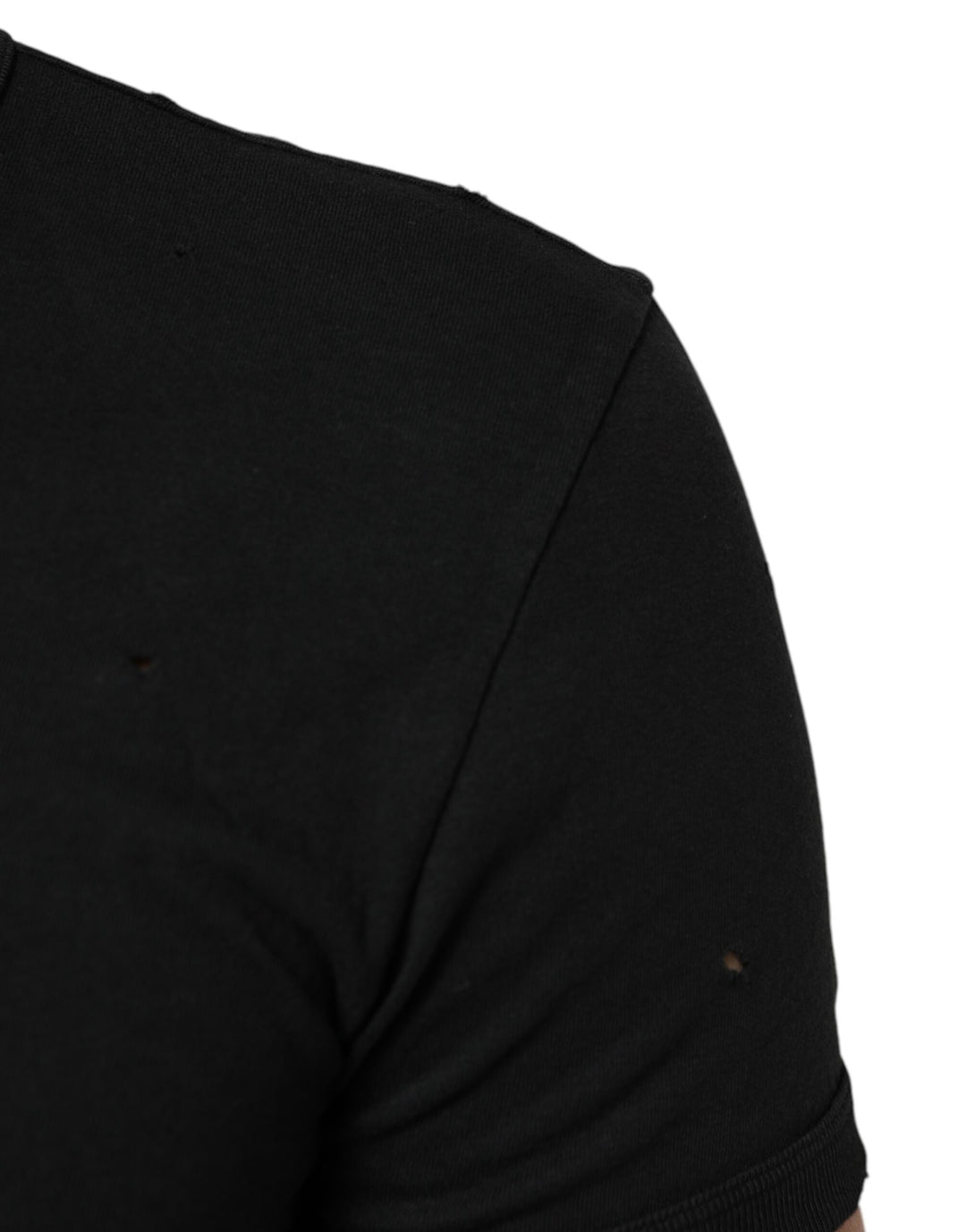 Dolce &amp; Gabbana Sample Sale Dolce &amp; Gabbana Black Cotton Tattered Logo V-Neck Men T-shirt - | Designer outlet