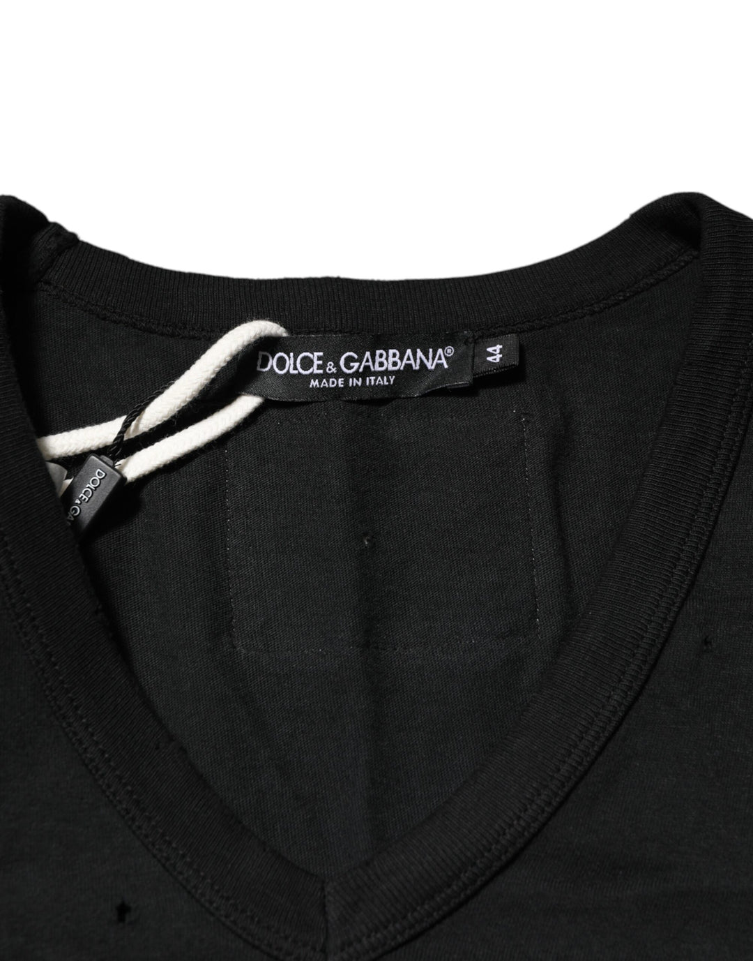 Dolce &amp; Gabbana Black Cotton Tattered Logo V-Neck Men T-shirt by Dolce &amp; Gabbana outlet now on sale
