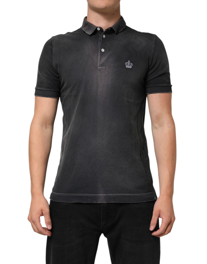 Dolce &amp; Gabbana Gray Cotton Crown Collared Men Polo T-shirt by Dolce &amp; Gabbana outlet now on sale