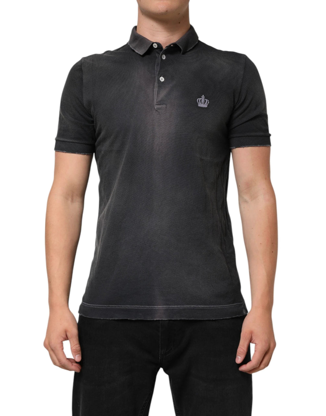 Dolce &amp; Gabbana Gray Cotton Crown Collared Men Polo T-shirt by Dolce &amp; Gabbana outlet now on sale