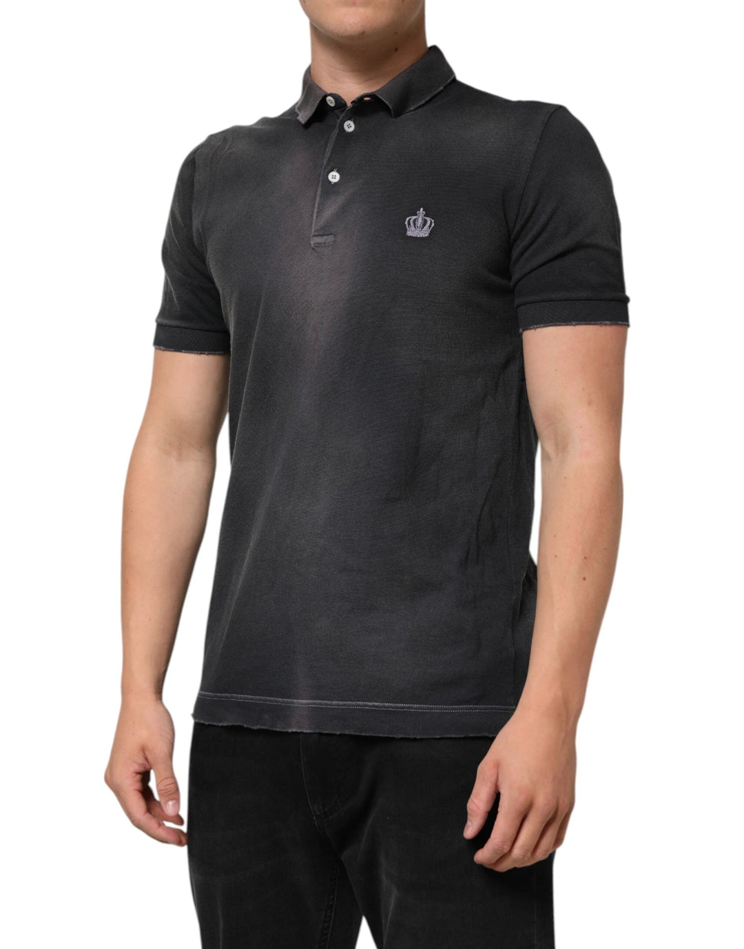 Dolce &amp; Gabbana Gray Cotton Crown Collared Men Polo T-shirt by Dolce &amp; Gabbana outlet now on sale