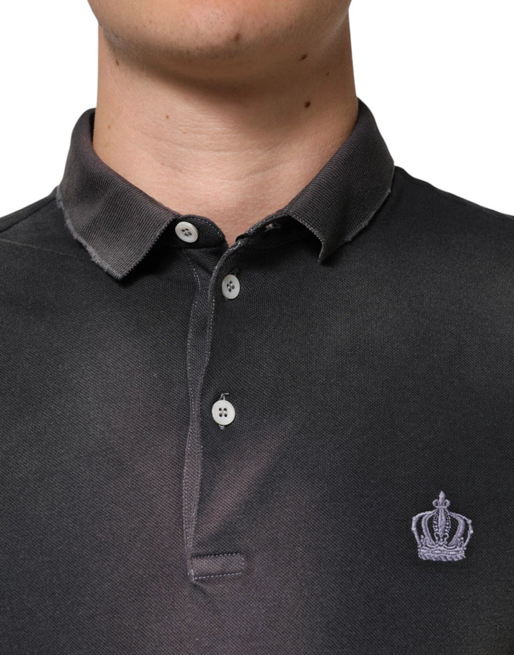 Dolce &amp; Gabbana Gray Cotton Crown Collared Men Polo T-shirt by Dolce &amp; Gabbana outlet now on sale
