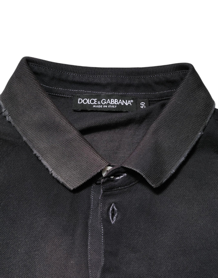 Dolce &amp; Gabbana Gray Cotton Crown Collared Men Polo T-shirt by Dolce &amp; Gabbana outlet now on sale