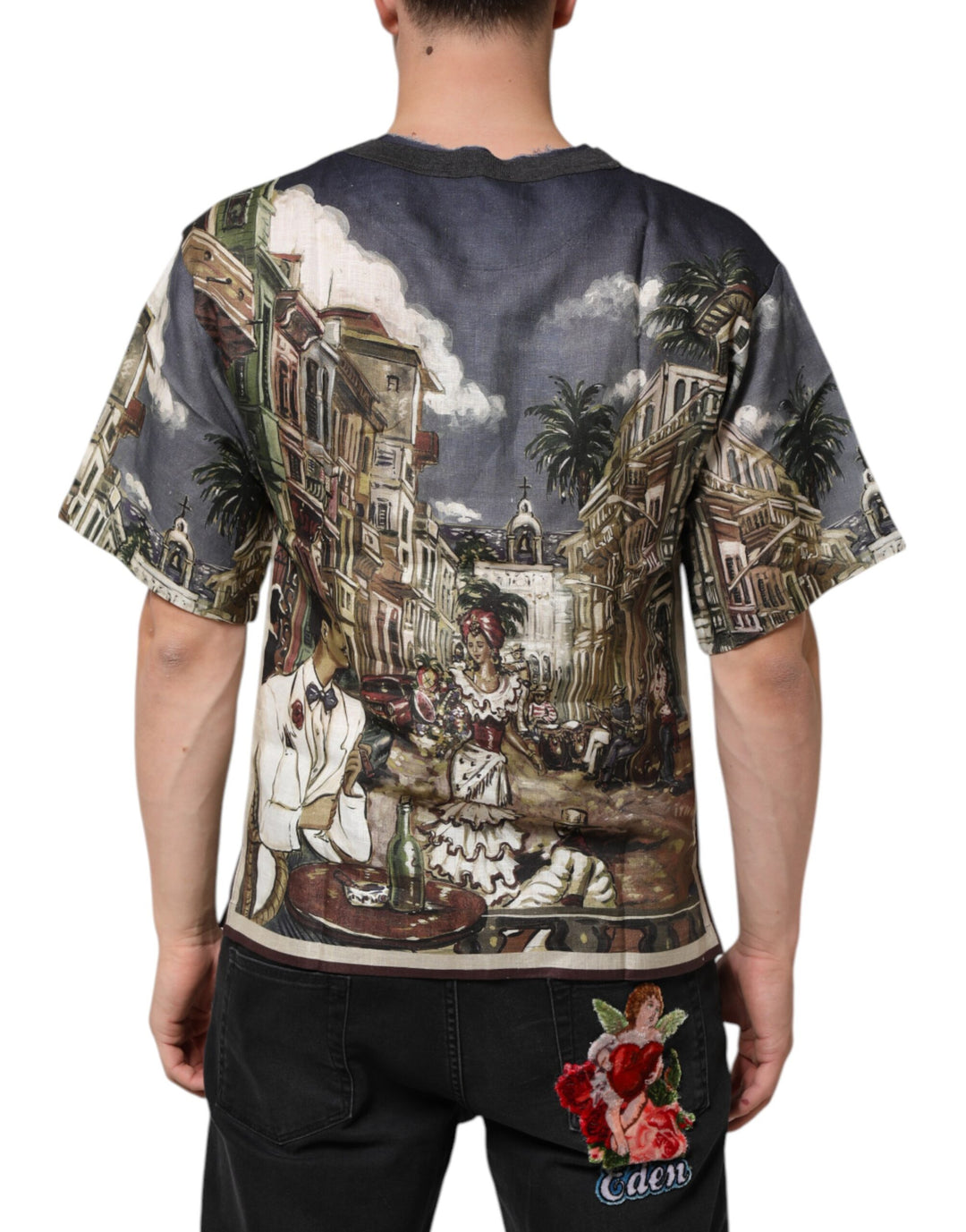 Dolce &amp; Gabbana Palermo Jazz Club Linen Crew Neck Men T-shirt by Dolce &amp; Gabbana outlet now on sale