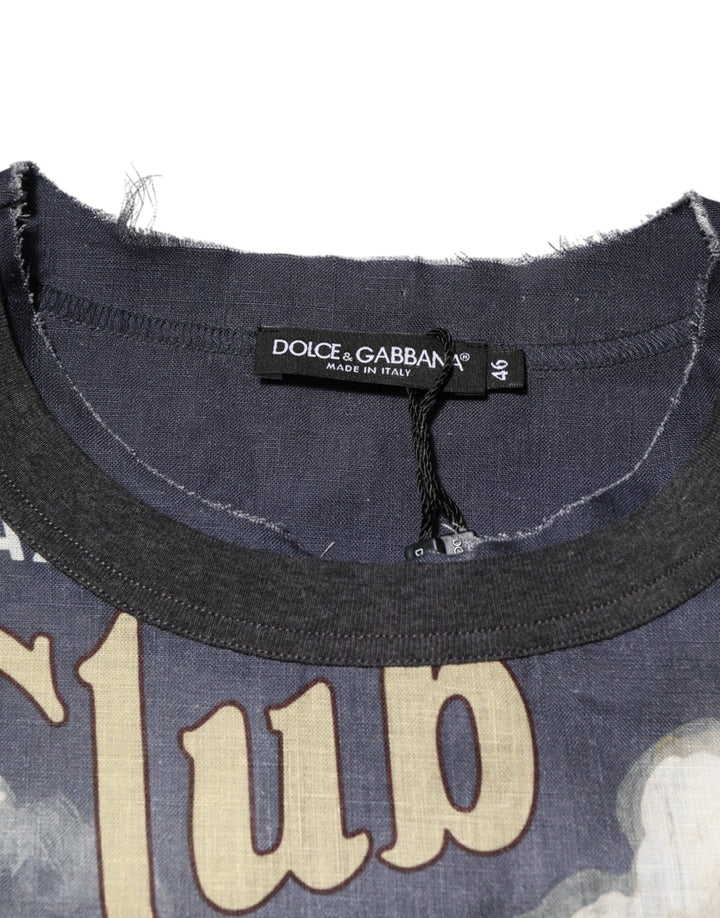 Dolce &amp; Gabbana Palermo Jazz Club Linen Crew Neck Men T-shirt by Dolce &amp; Gabbana outlet now on sale