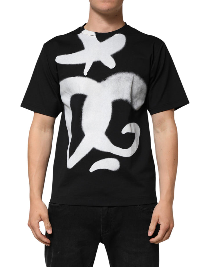 Dolce &amp; Gabbana Black Cotton DG Logo Graffiti Short Sleeve T-shirt by Dolce &amp; Gabbana outlet now on sale
