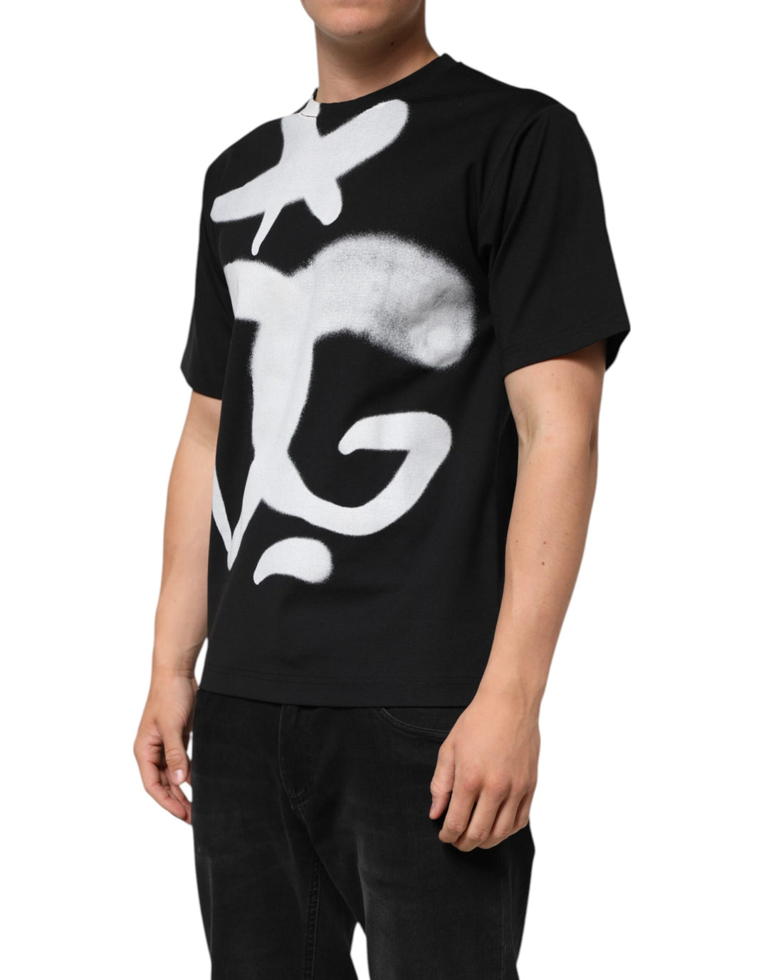 Dolce &amp; Gabbana Black Cotton DG Logo Graffiti Short Sleeve T-shirt by Dolce &amp; Gabbana outlet now on sale