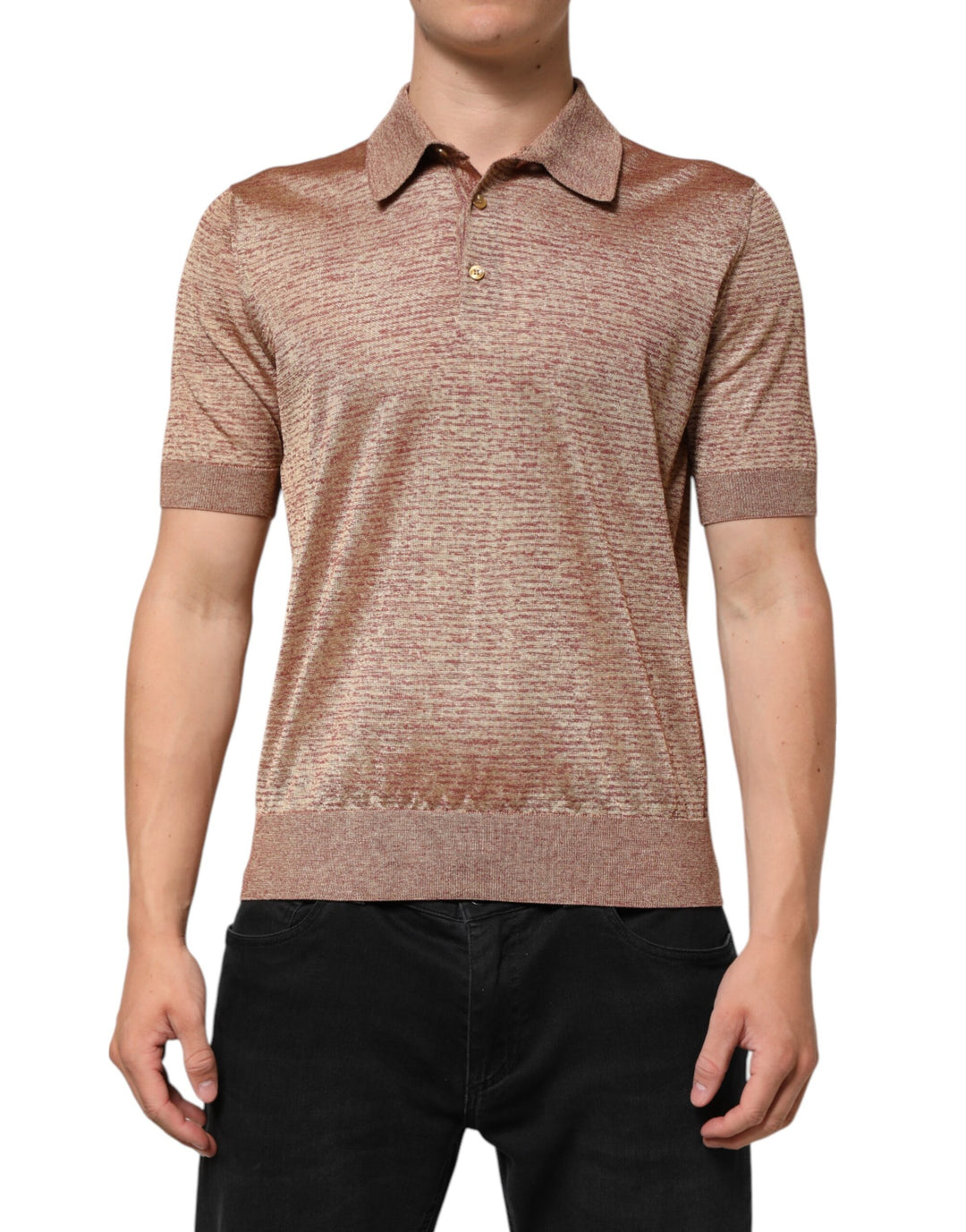 Dolce &amp; Gabbana Brown Silk Textured Short Sleeve Polo T-shirt by Dolce &amp; Gabbana outlet now on sale