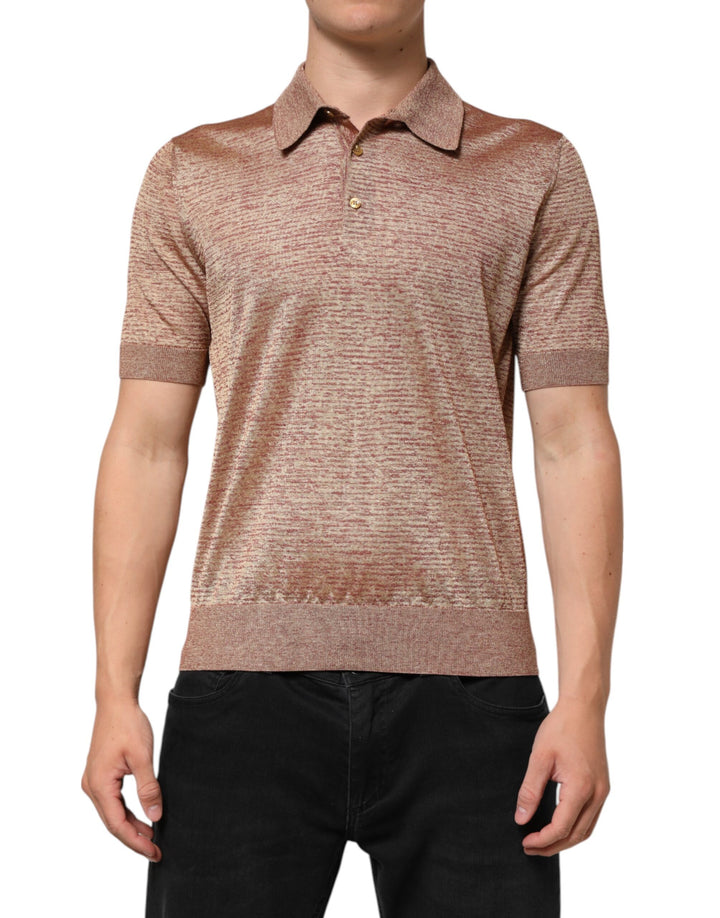 Dolce &amp; Gabbana Brown Silk Textured Short Sleeve Polo T-shirt by Dolce &amp; Gabbana outlet now on sale
