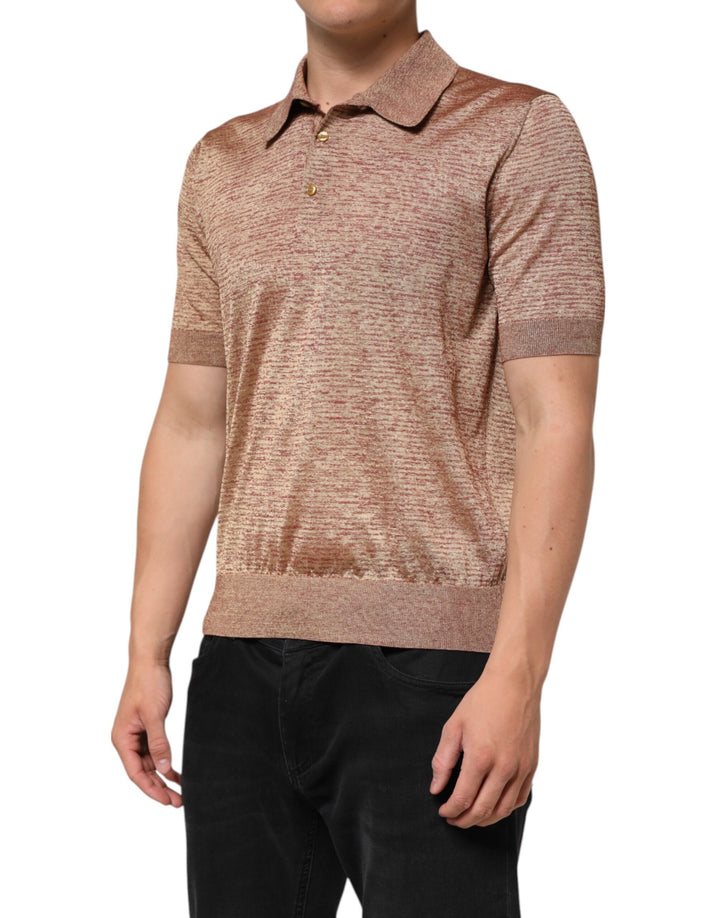 Dolce &amp; Gabbana Brown Silk Textured Short Sleeve Polo T-shirt by Dolce &amp; Gabbana outlet now on sale