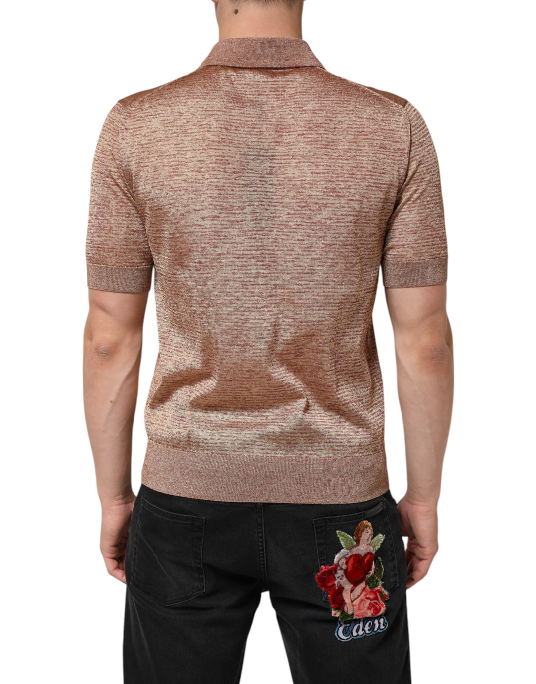 Dolce &amp; Gabbana Sample Sale Dolce &amp; Gabbana Brown Silk Textured Short Sleeve Polo T-shirt - | Designer outlet