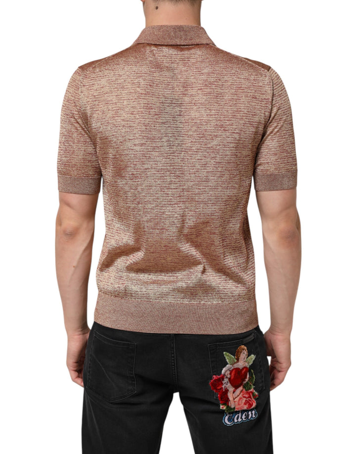 Dolce &amp; Gabbana Sample Sale Dolce &amp; Gabbana Brown Silk Textured Short Sleeve Polo T-shirt - | Designer outlet