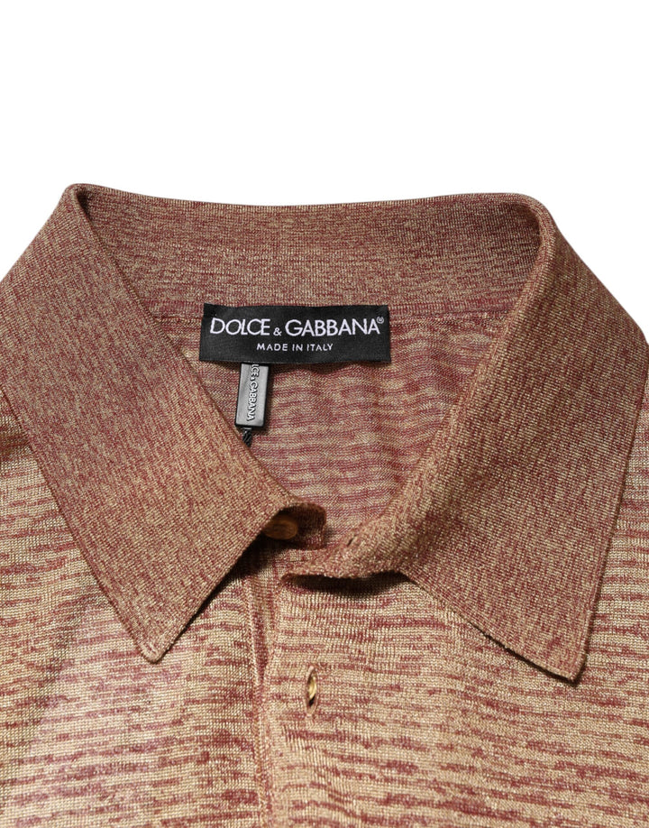Dolce &amp; Gabbana Sample Sale Dolce &amp; Gabbana Brown Silk Textured Short Sleeve Polo T-shirt - | Designer outlet