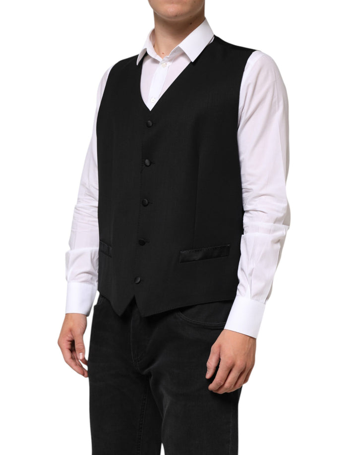Dolce &amp; Gabbana Black Wool Dress Formal Men Waistcoat Vest by Dolce &amp; Gabbana outlet now on sale