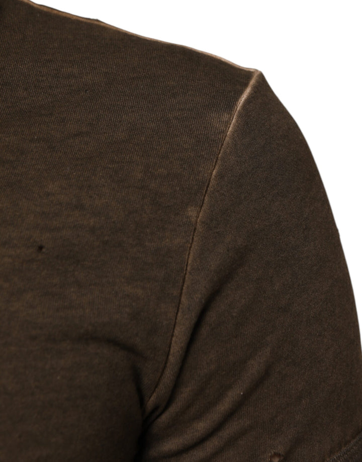 Dolce &amp; Gabbana Dark Brown Cotton Tattered Logo Men T-shirt by Dolce &amp; Gabbana outlet now on sale