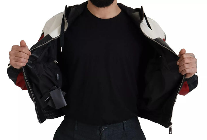 Dolce &amp; Gabbana Black Leather Hooded Blouson Jacket by Dolce &amp; Gabbana outlet now on sale