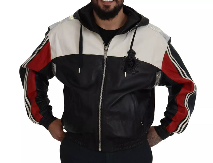 Dolce &amp; Gabbana Black Leather Hooded Blouson Jacket by Dolce &amp; Gabbana outlet now on sale