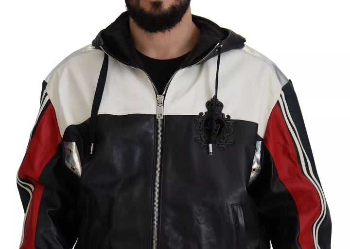 Dolce &amp; Gabbana Black Leather Hooded Blouson Jacket by Dolce &amp; Gabbana outlet now on sale