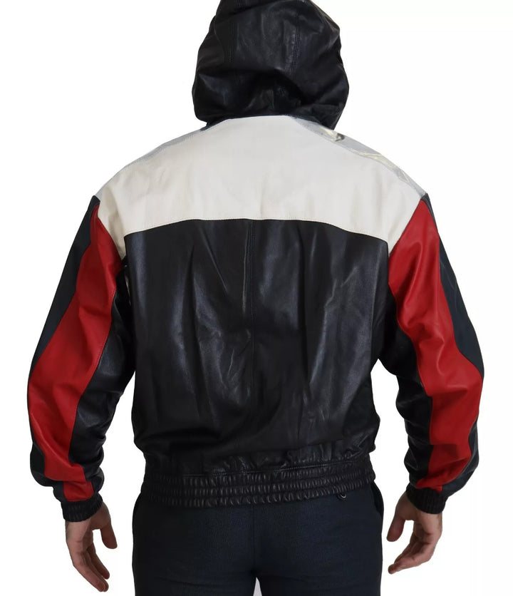 Dolce &amp; Gabbana Black Leather Hooded Blouson Jacket by Dolce &amp; Gabbana outlet now on sale