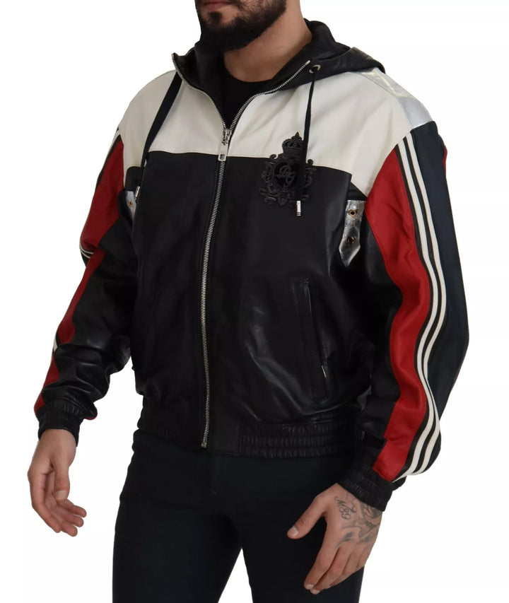 Dolce &amp; Gabbana Black Leather Hooded Blouson Jacket by Dolce &amp; Gabbana outlet now on sale
