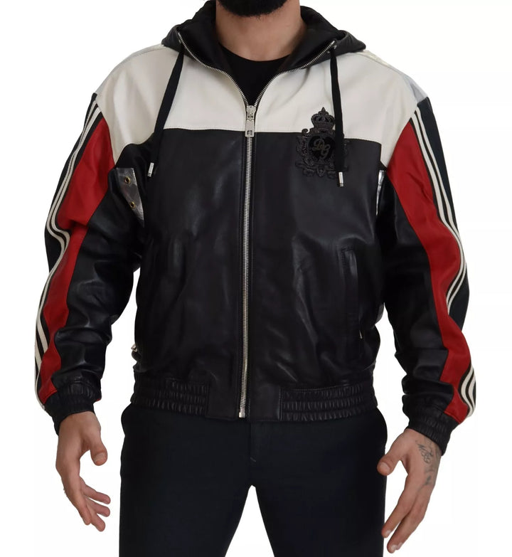 Dolce &amp; Gabbana Black Leather Hooded Blouson Jacket by Dolce &amp; Gabbana outlet now on sale