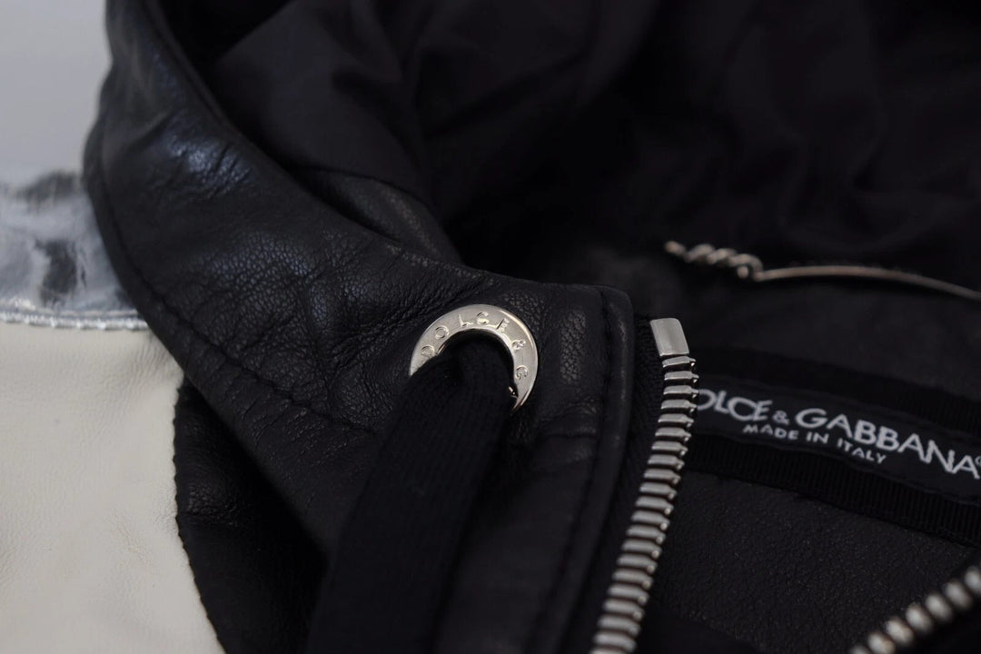 Dolce &amp; Gabbana Black Leather Hooded Blouson Jacket by Dolce &amp; Gabbana outlet now on sale