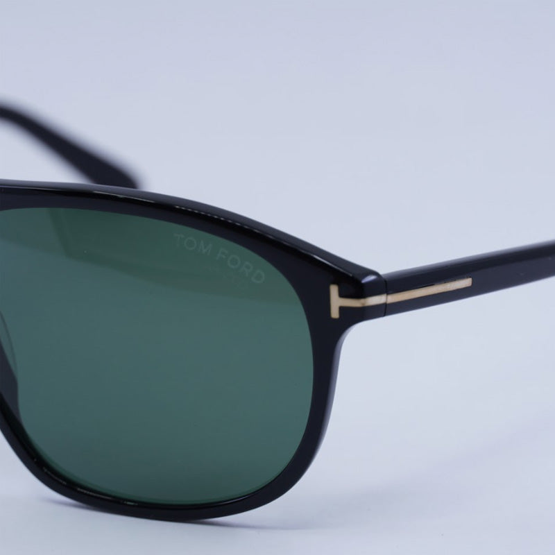 Tom Ford Square Full Rim, with a Shiny Black frame and Green Polarized lens.