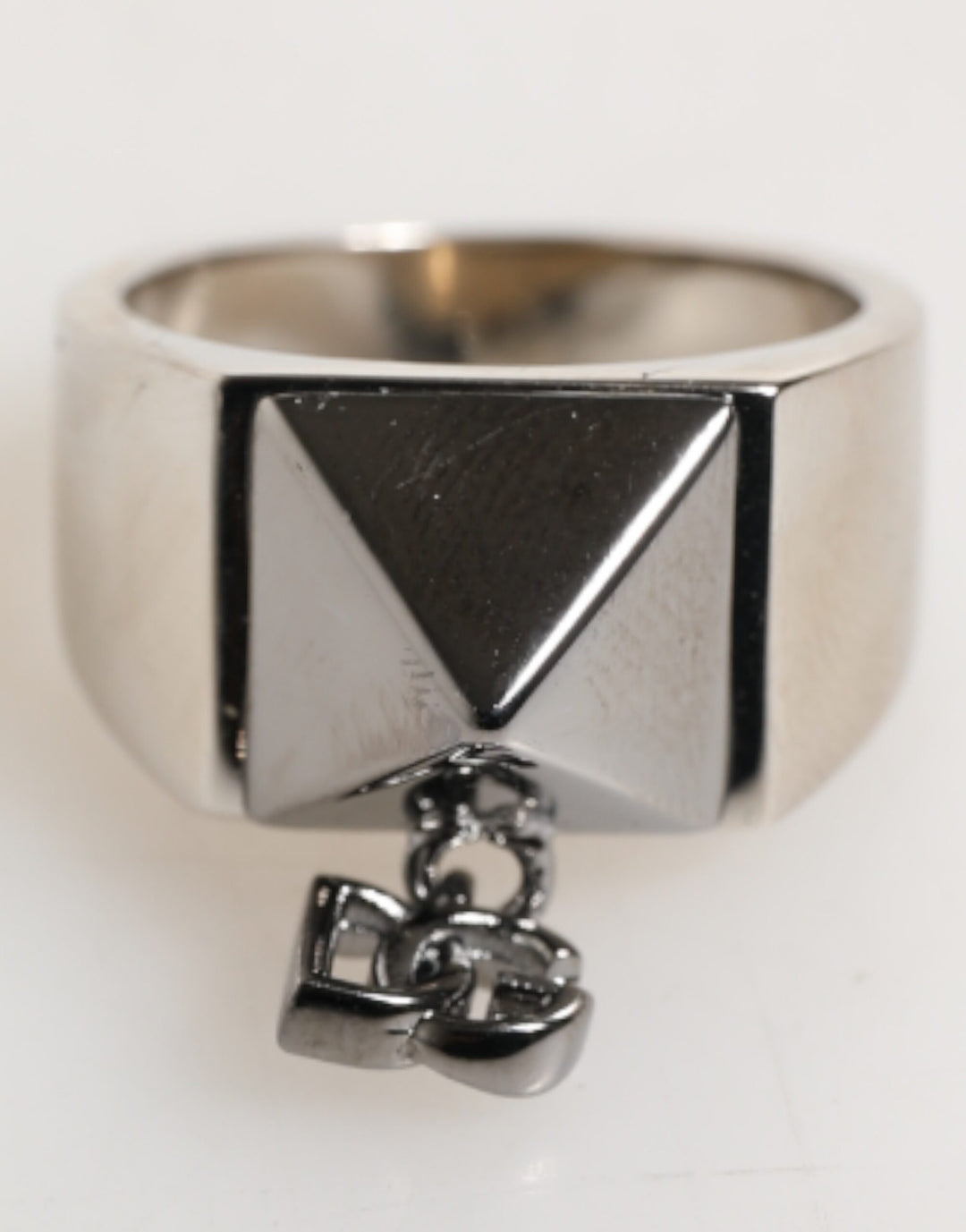 Dolce &amp; Gabbana Silver Tone Pyramid DG Logo Real Brass Ring by Dolce &amp; Gabbana outlet now on sale