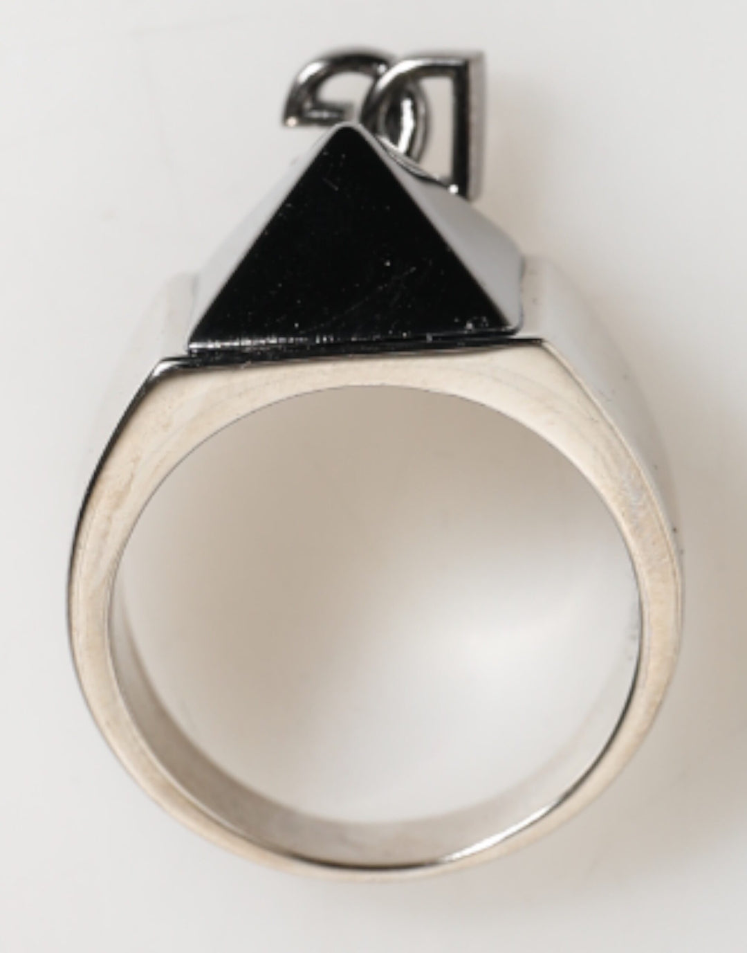 Dolce &amp; Gabbana Silver Tone Pyramid DG Logo Real Brass Ring by Dolce &amp; Gabbana outlet now on sale