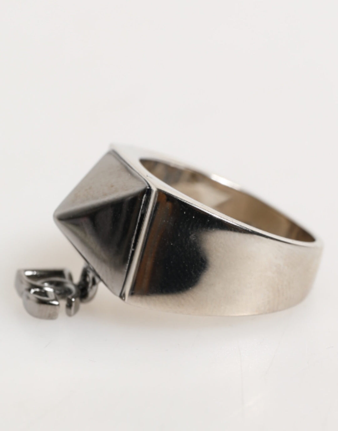 Dolce &amp; Gabbana Silver Tone Pyramid DG Logo Real Brass Ring by Dolce &amp; Gabbana outlet now on sale