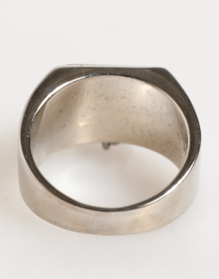 Dolce &amp; Gabbana Silver Tone Pyramid DG Logo Real Brass Ring by Dolce &amp; Gabbana outlet now on sale