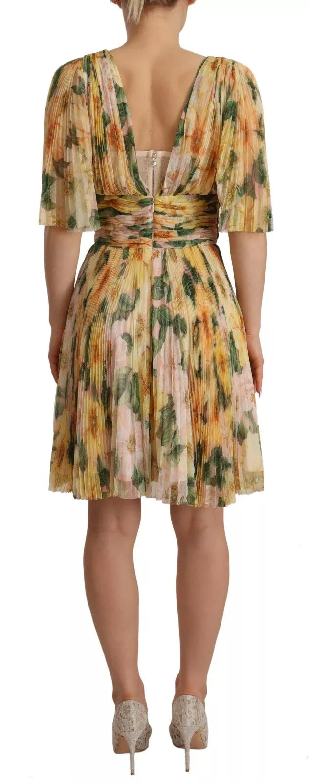 Dolce &amp; Gabbana Sample Sale Dolce &amp; Gabbana Yellow Floral Print Pleated Maxi Dress - | Designer outlet