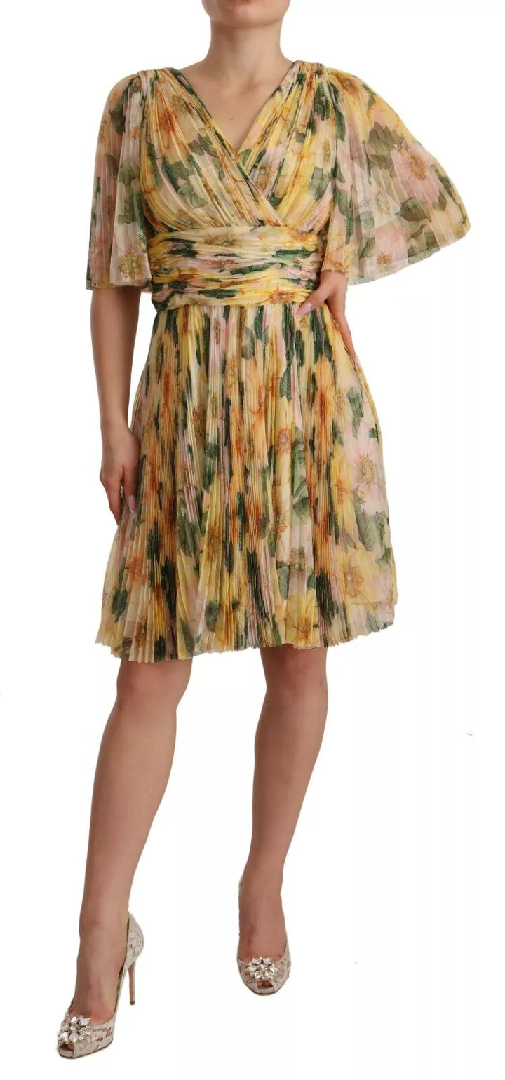 Dolce &amp; Gabbana Sample Sale Dolce &amp; Gabbana Yellow Floral Print Pleated Maxi Dress - | Designer outlet