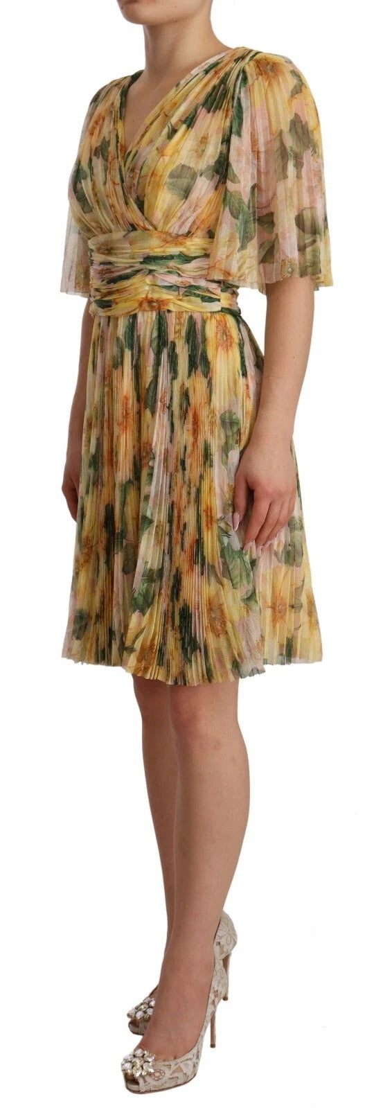 Dolce &amp; Gabbana Sample Sale Dolce &amp; Gabbana Yellow Floral Print Pleated Maxi Dress - | Designer outlet