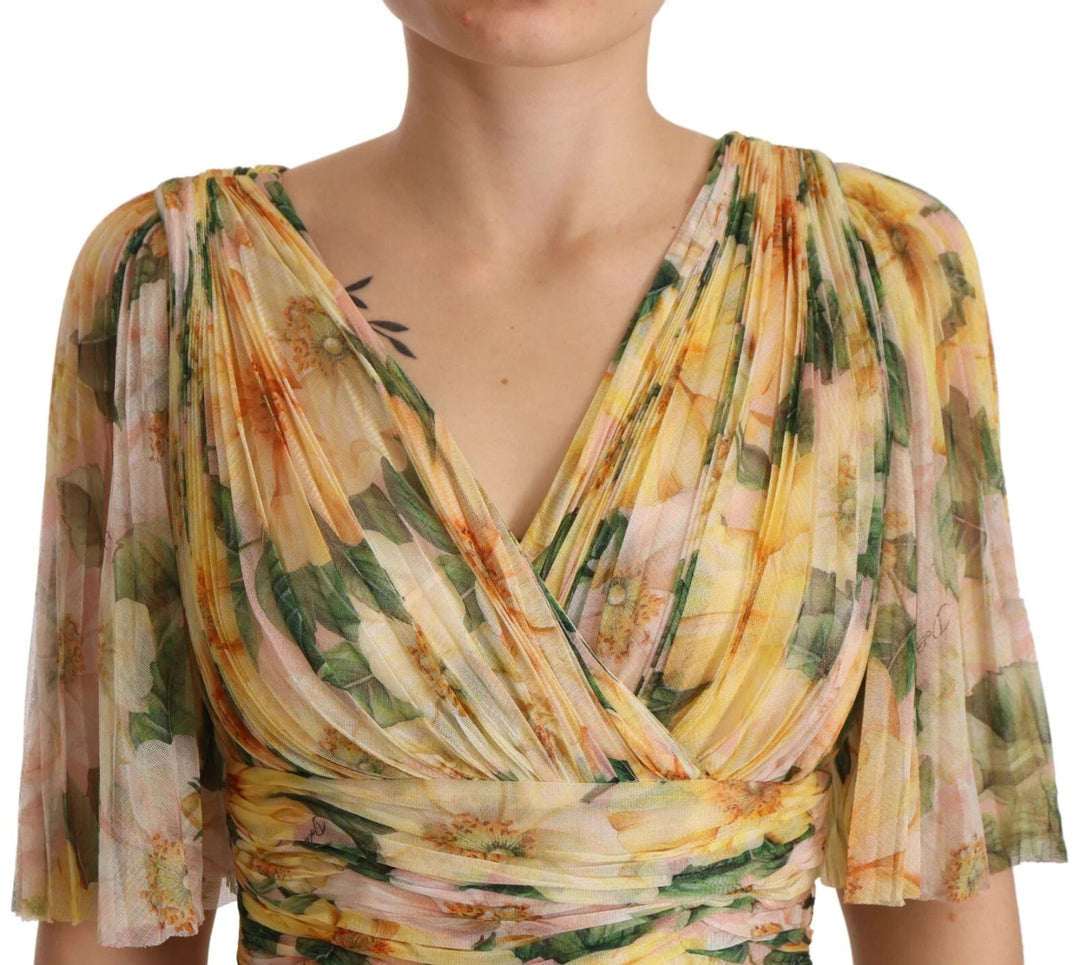 Dolce &amp; Gabbana Sample Sale Dolce &amp; Gabbana Yellow Floral Print Pleated Maxi Dress - | Designer outlet