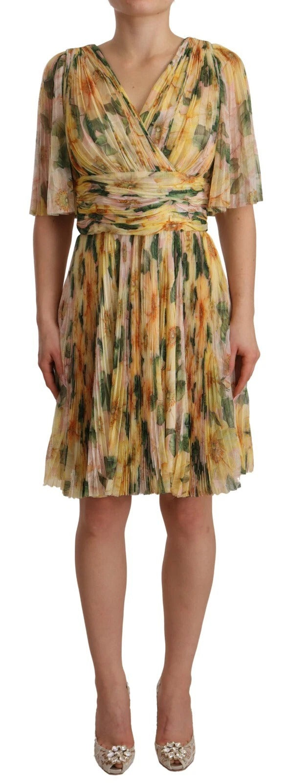Dolce &amp; Gabbana Sample Sale Dolce &amp; Gabbana Yellow Floral Print Pleated Maxi Dress - | Designer outlet