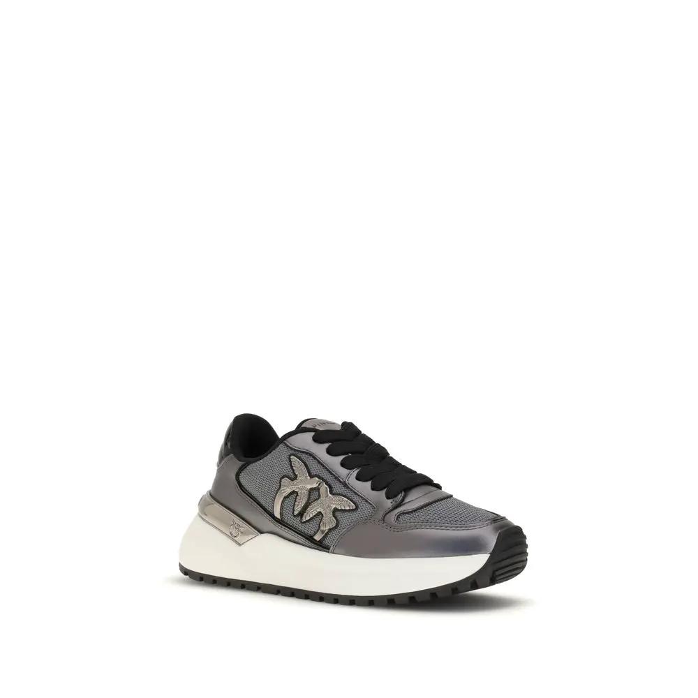 PINKO Gray Calf Leather Bos Taurus Athletic Sneakers