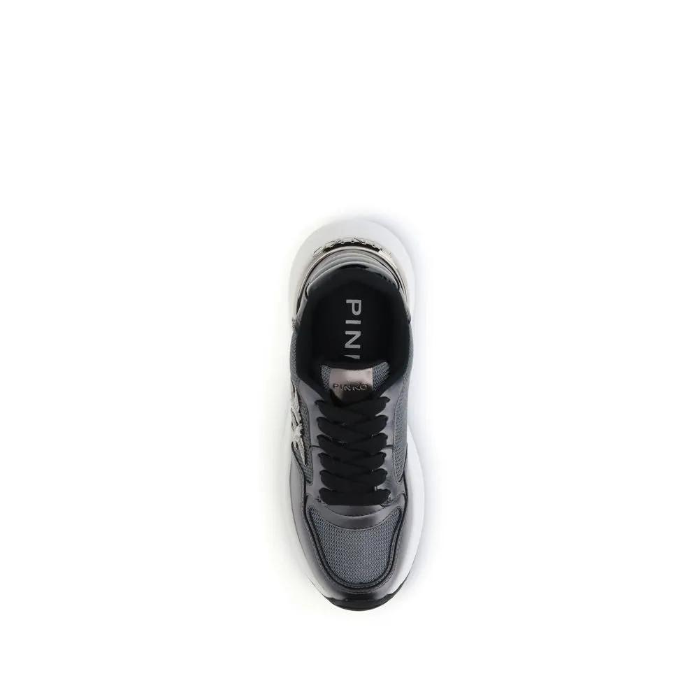PINKO Gray Calf Leather Bos Taurus Athletic Sneakers