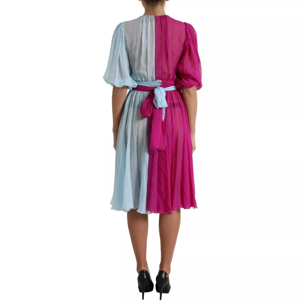 Dolce & Gabbana Sample Sale | Dolce & Gabbana Light Blue Silk Two Tone Midi Dress - | Designer outlet