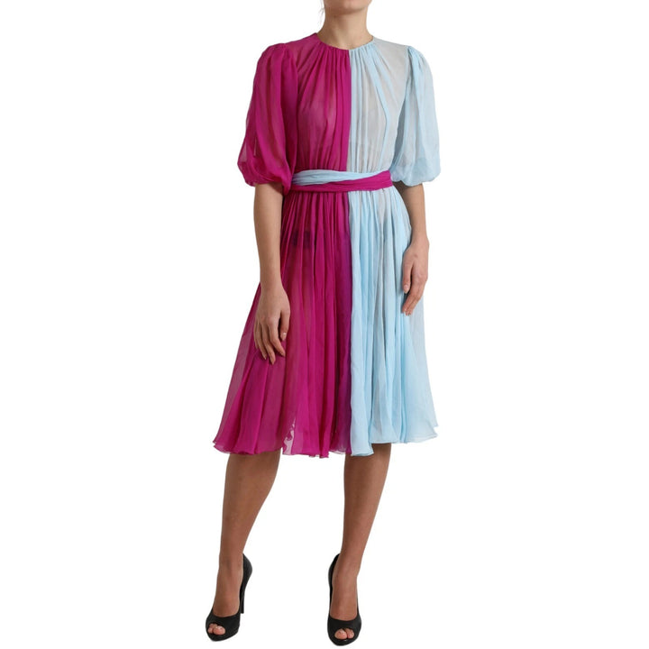 Dolce &amp; Gabbana Light Blue Silk Two Tone Midi Dress