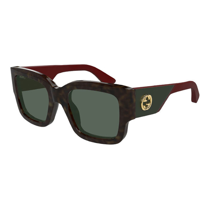 Gucci Sunglasses Square Full Rim, Havana/Red Frame and Green Lens GG1663S002