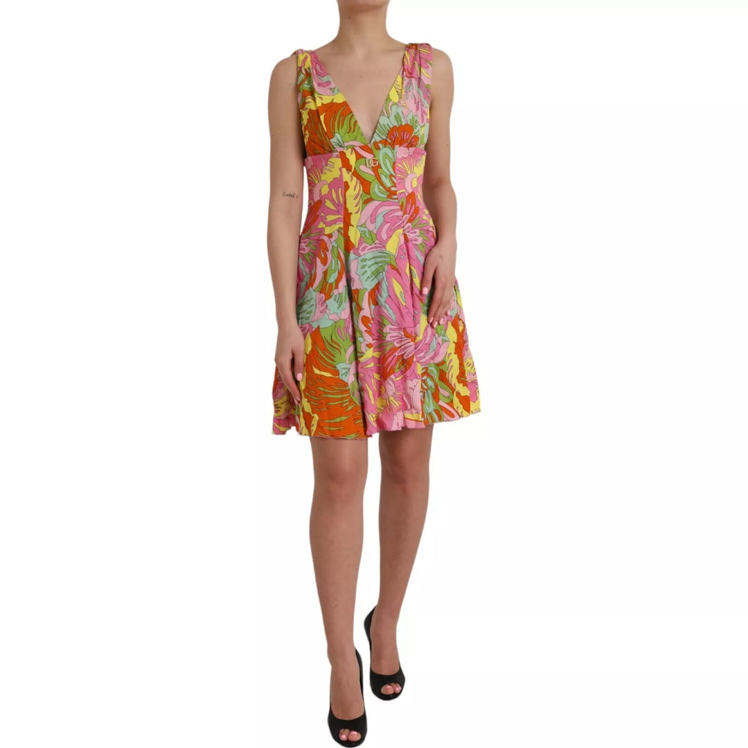 Dolce &amp; Gabbana Sample Sale Dolce &amp; Gabbana Multicolor Floral Silk Flared Mini Dress - | Designer outlet