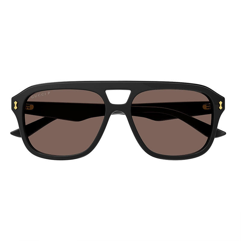 Gucci Sunglasses Aviator Full Rim, Pearled Black Frame and Polarized Dark Brown Lens GG1263S002
