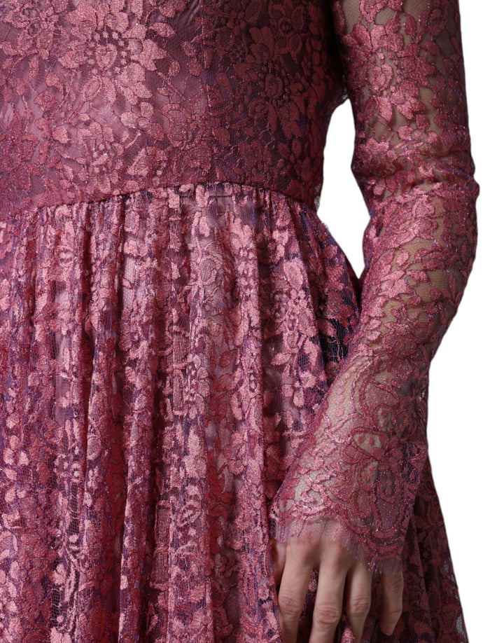 Dolce &amp; Gabbana Sample Sale Dolce &amp; Gabbana Pink Floral Lace Long Sleeve Midi Dress - | Designer outlet