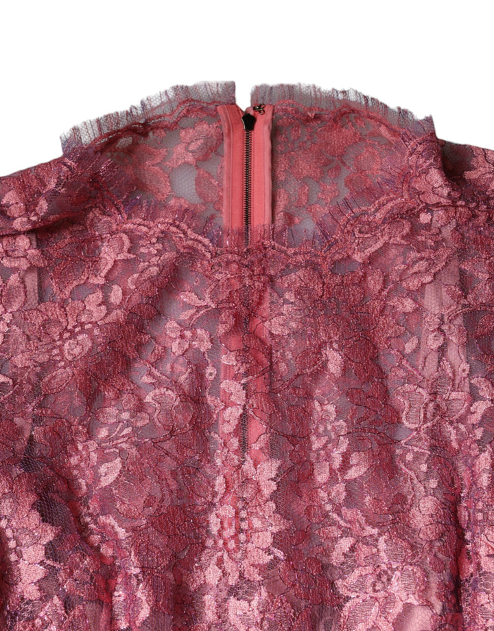 Dolce &amp; Gabbana Sample Sale Dolce &amp; Gabbana Pink Floral Lace Long Sleeve Midi Dress - | Designer outlet