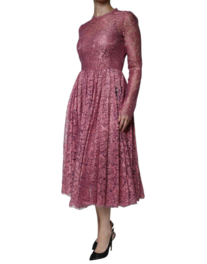 Dolce &amp; Gabbana Sample Sale Dolce &amp; Gabbana Pink Floral Lace Long Sleeve Midi Dress - | Designer outlet