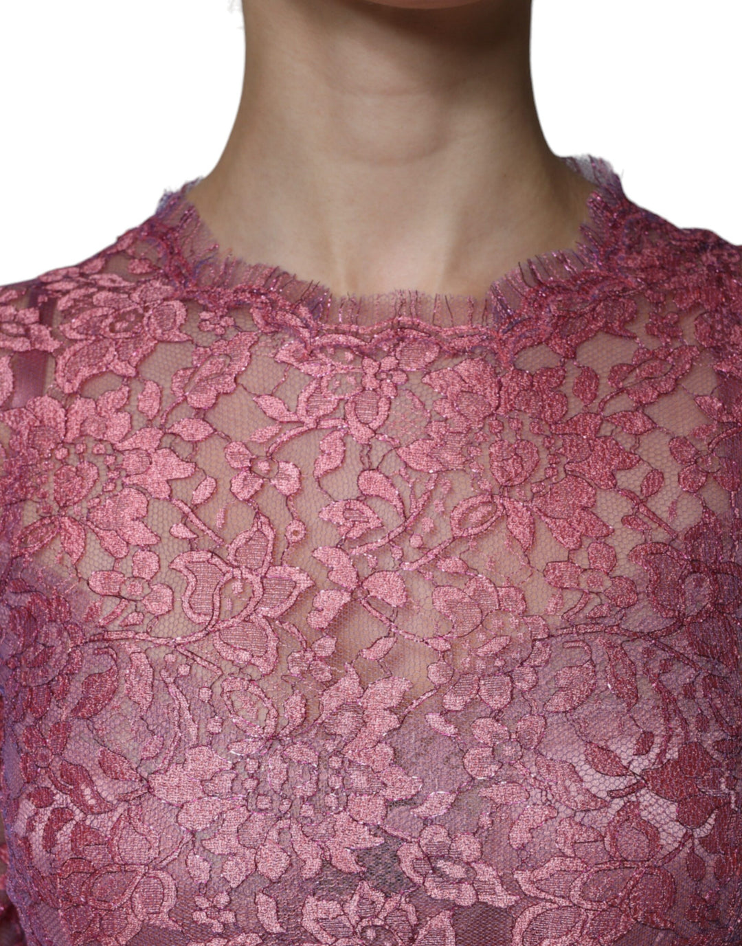 Dolce &amp; Gabbana Sample Sale Dolce &amp; Gabbana Pink Floral Lace Long Sleeve Midi Dress - | Designer outlet