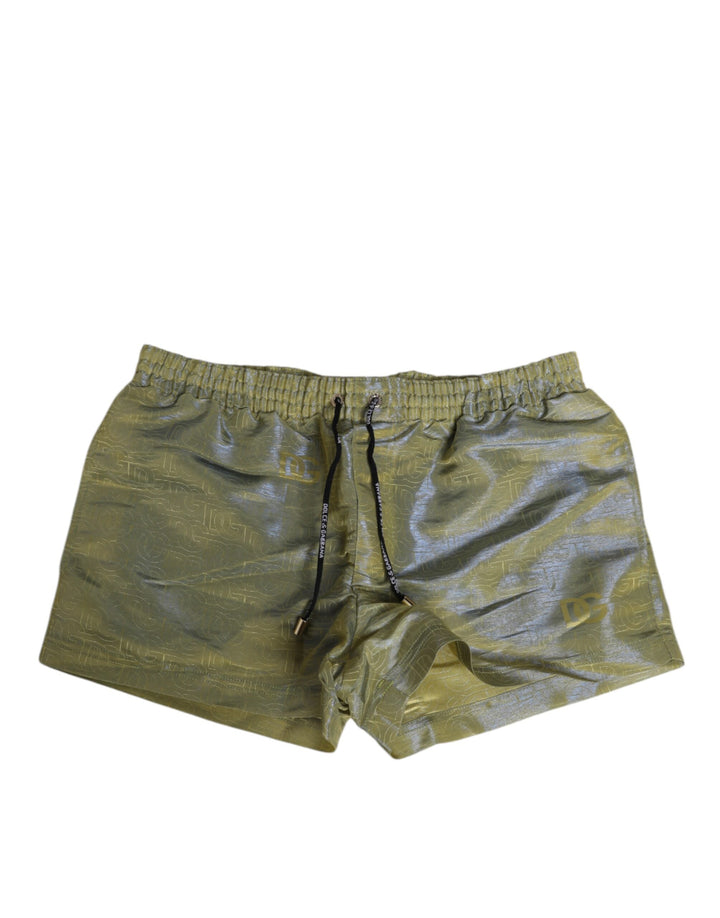 Dolce &amp; Gabbana Sample Sale Dolce &amp; Gabbana Green Polyester Metallic Logo Print Men Swimwear - | Designer outlet