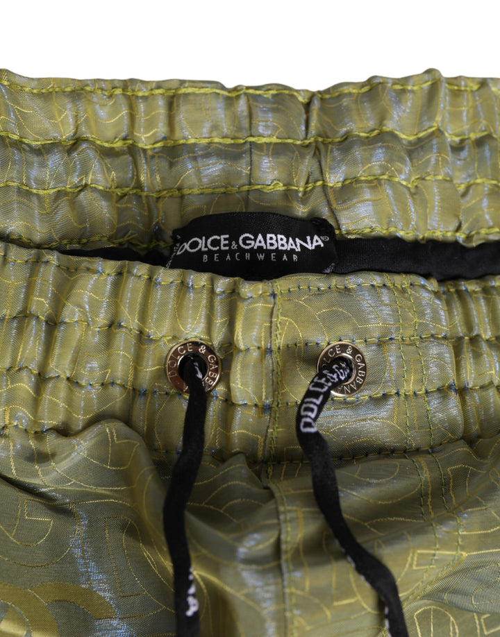 Dolce &amp; Gabbana Sample Sale Dolce &amp; Gabbana Green Polyester Metallic Logo Print Men Swimwear - | Designer outlet